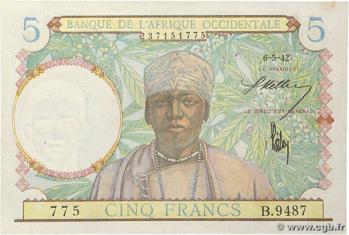 5 Francs FRENCH WEST AFRICA (1895-1958)  1942 P.25 UNC-