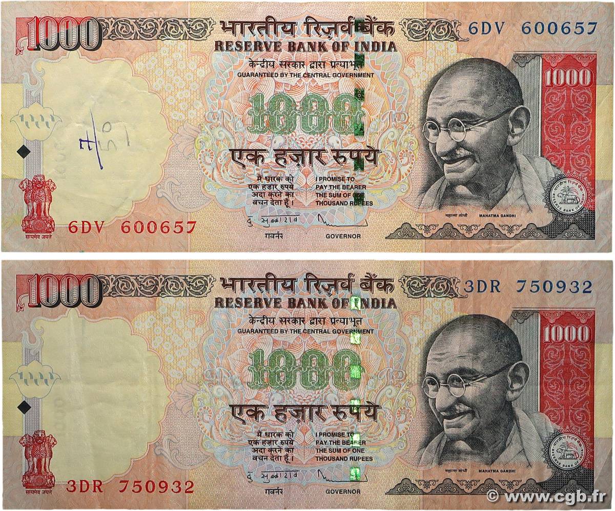 1000 Rupees Lot INDIA  2011 P.100t VF