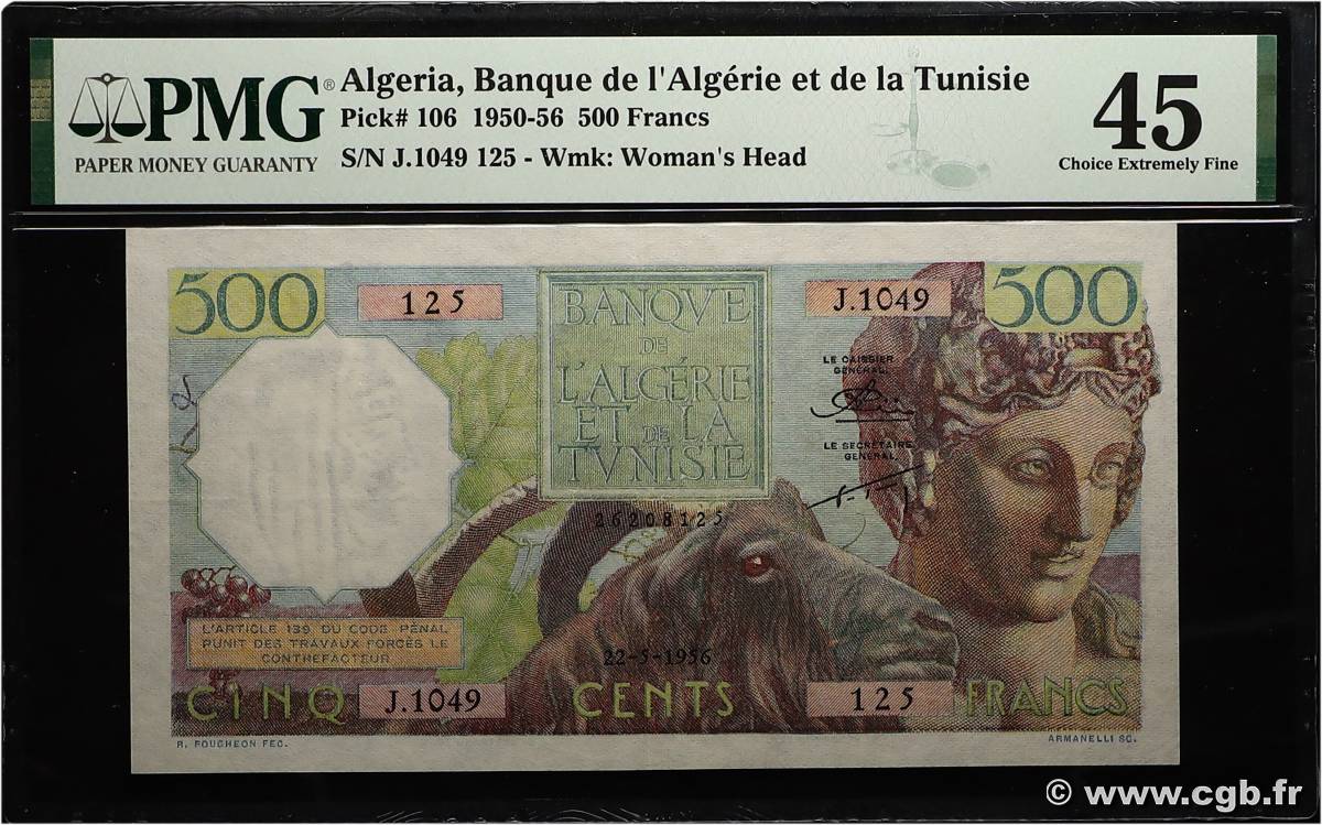 500 Francs ALGÉRIE  1956 P.106 SUP