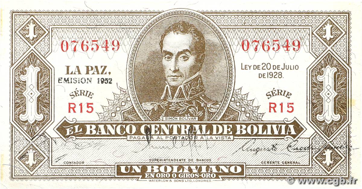 1 Boliviano BOLIVIE  1928 P.128c SUP