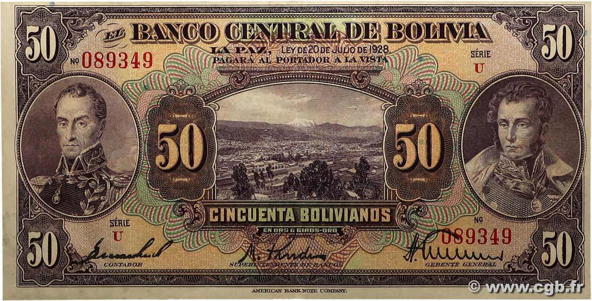 50 Bolivianos BOLIVIE  1928 P.124a SUP