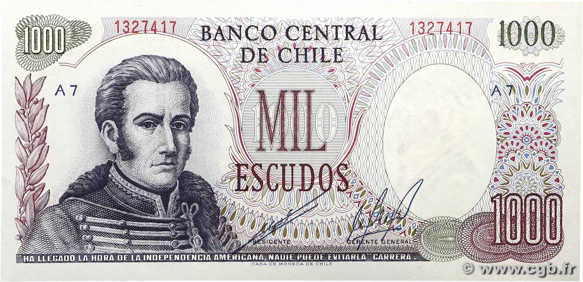 1000 Pesos CHILE  1971 P.146 UNC