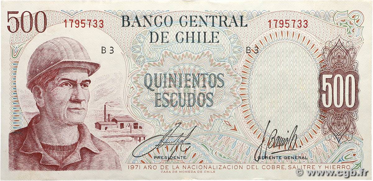 500 Escudos CHILE  1971 P.145 VF+