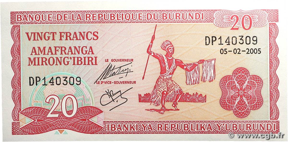 20 Francs BURUNDI  2005 P.27d UNC