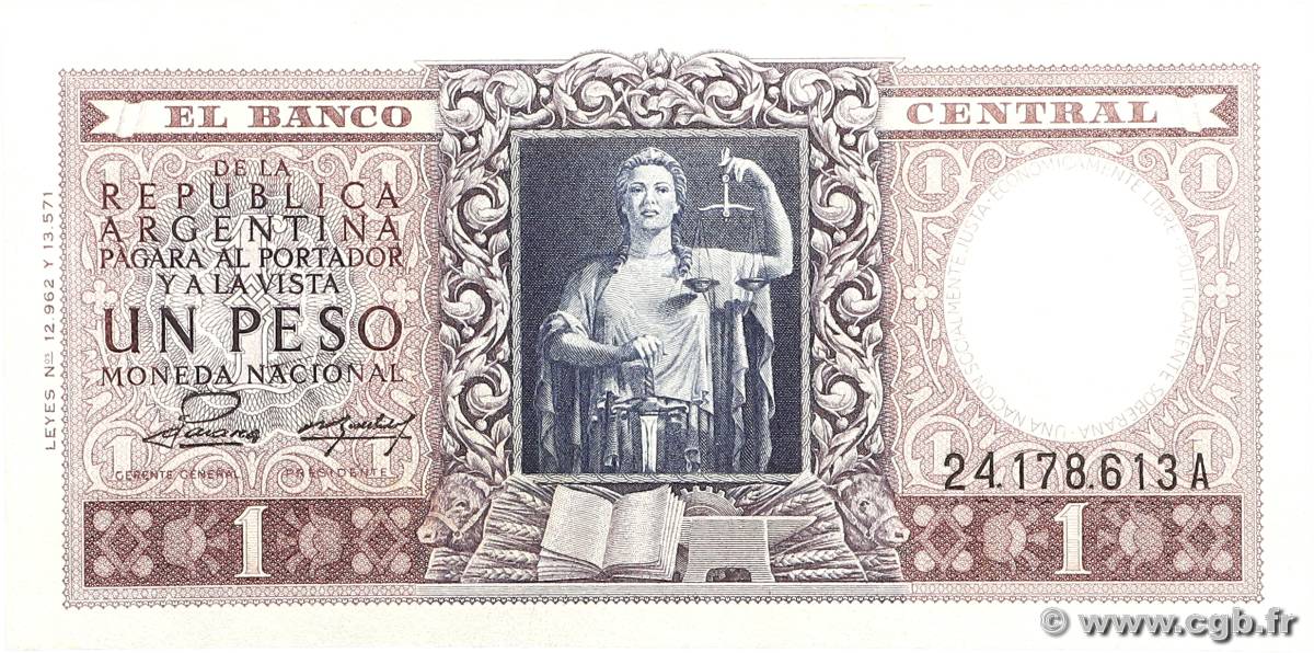 1 Peso ARGENTINA  1952 P.260b UNC-