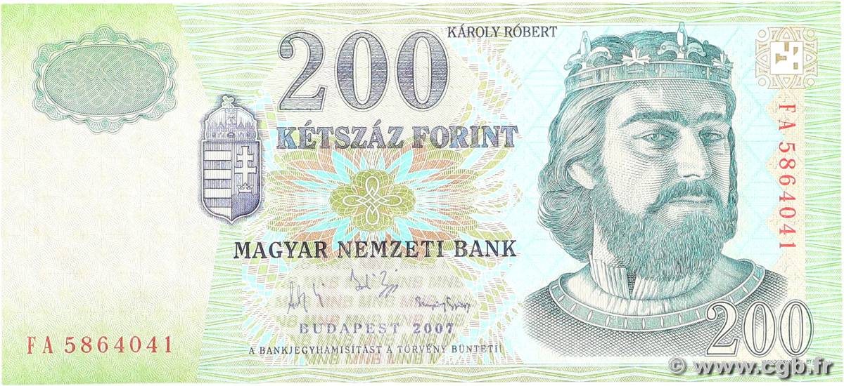 200 Forint HUNGARY  2007 P.187g VF+