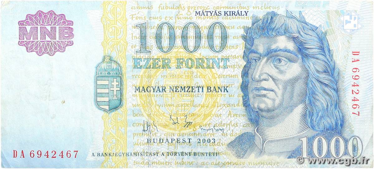 1000 Forint HUNGARY  2003 P.189b F+