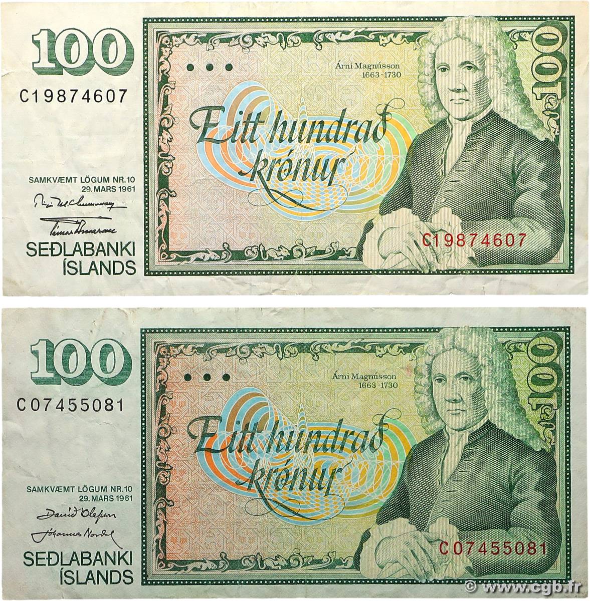 100 Kronur Lot ISLANDE  1961 P.50 TB+