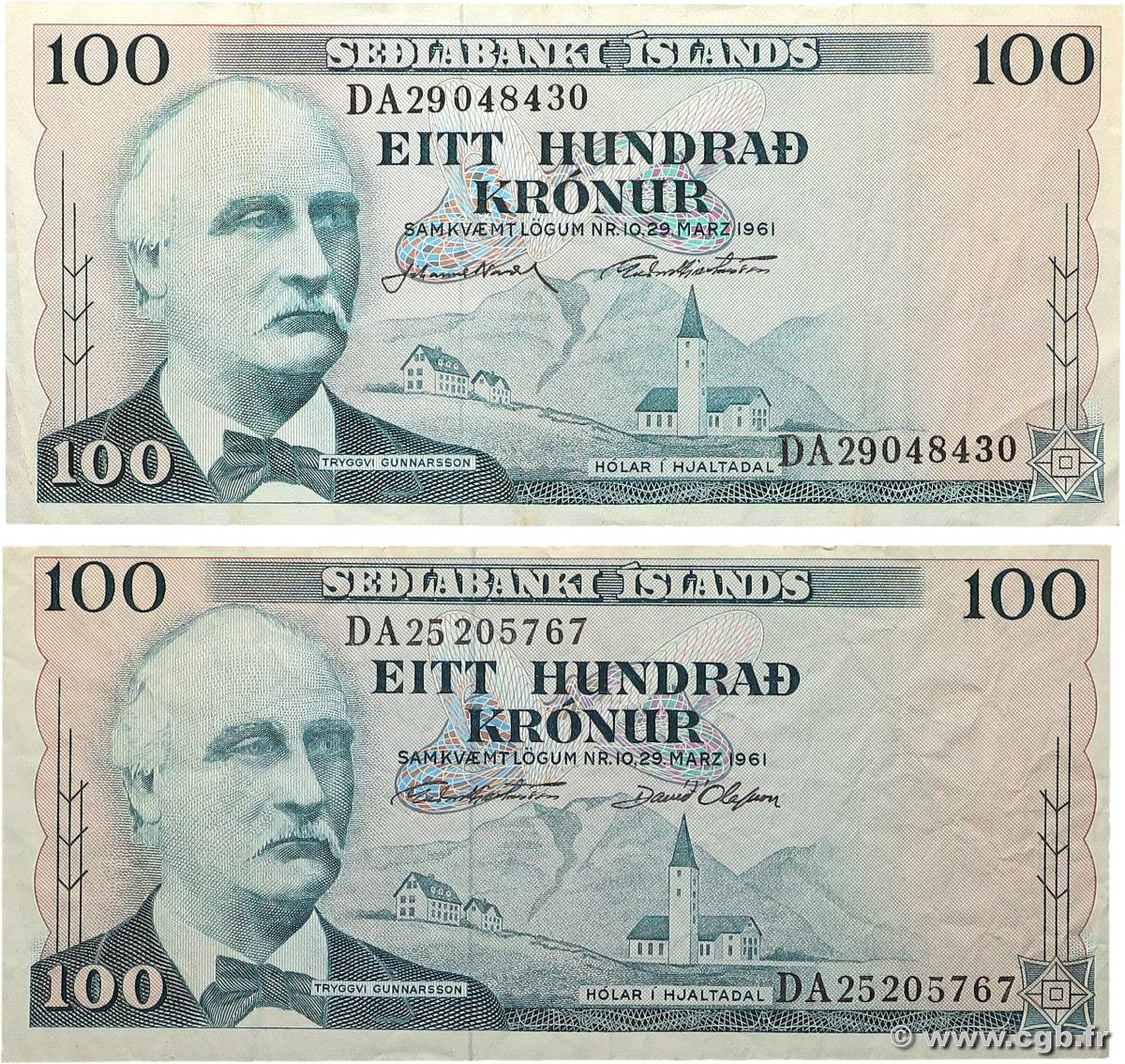 100 Kronur Lot ISLANDE  1961 P.44a TB+