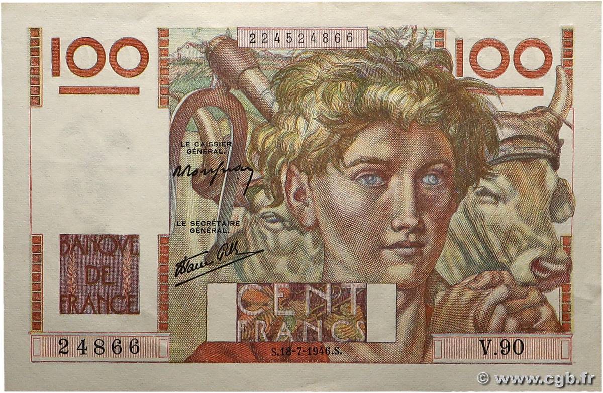 100 Francs JEUNE PAYSAN FRANCE  1946 F.28.07 TTB+
