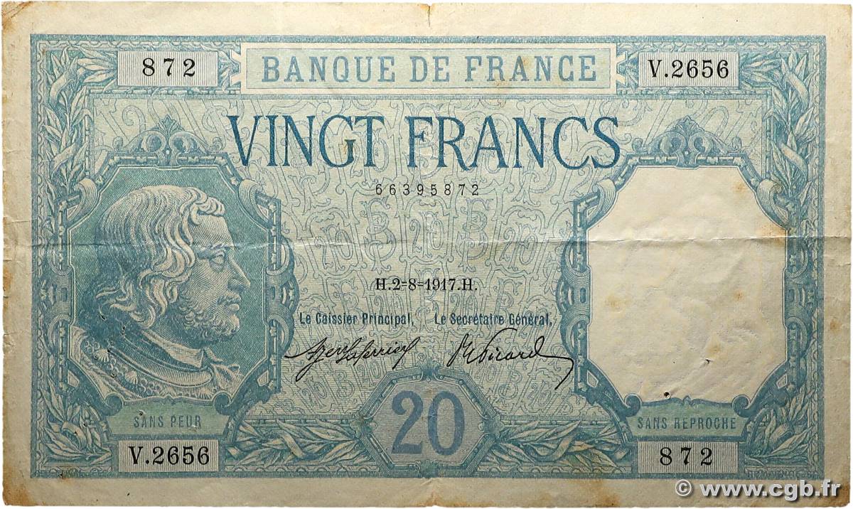 20 Francs BAYARD FRANCE  1917 F.11.02 TB