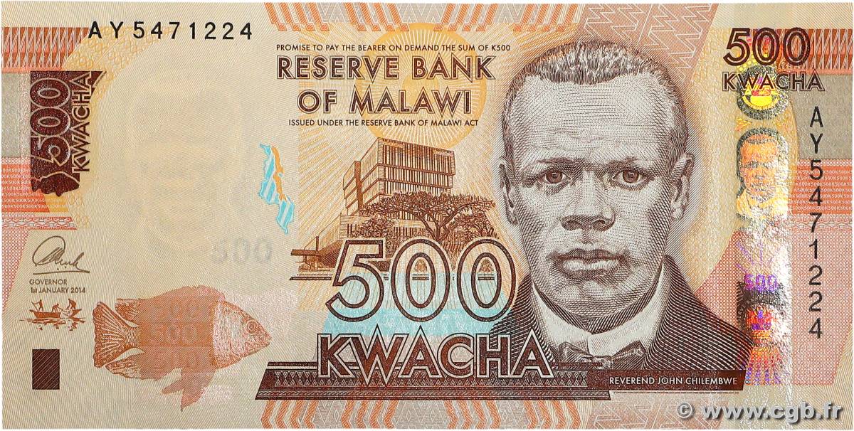 500 Kwacha MALAWI  2014 P.66 UNC