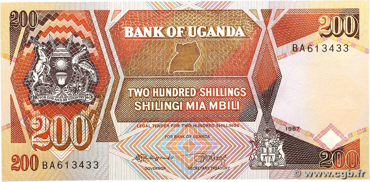 200 Shillings UGANDA  1987 P.32a UNC