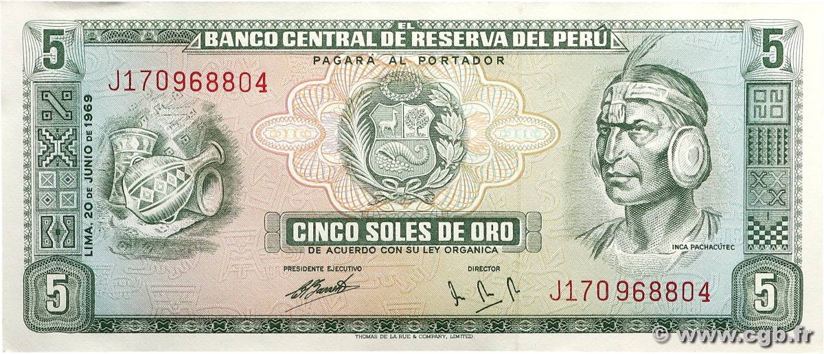 5 Soles de Oro PÉROU  1969 P.099a SPL+