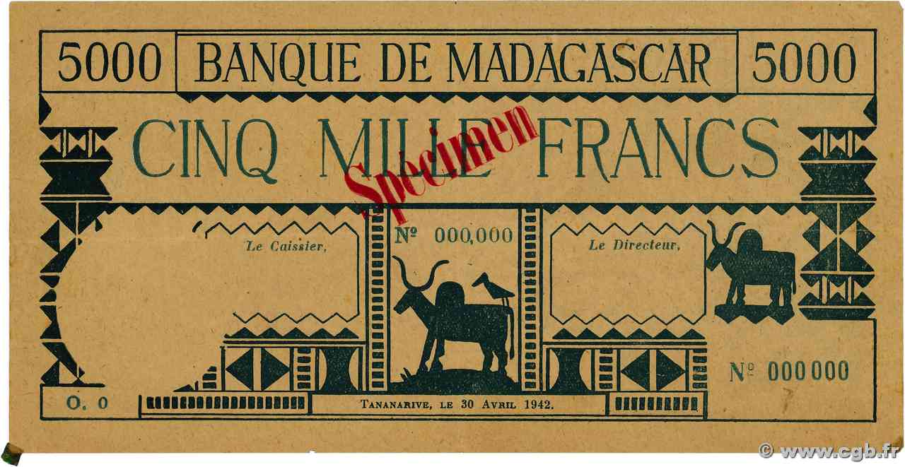 5000 Francs Spécimen MADAGASCAR  1942 P.044s SPL