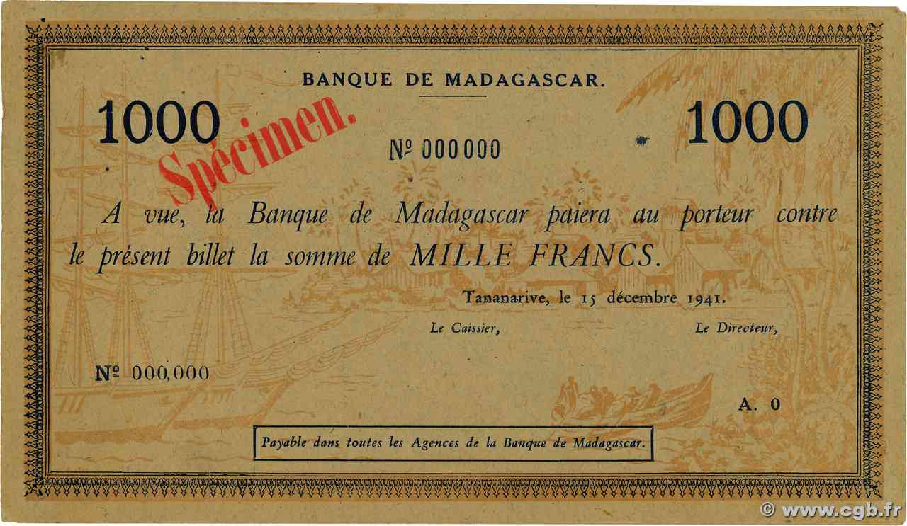1000 Francs Spécimen MADAGASCAR  1941 P.043s TTB+