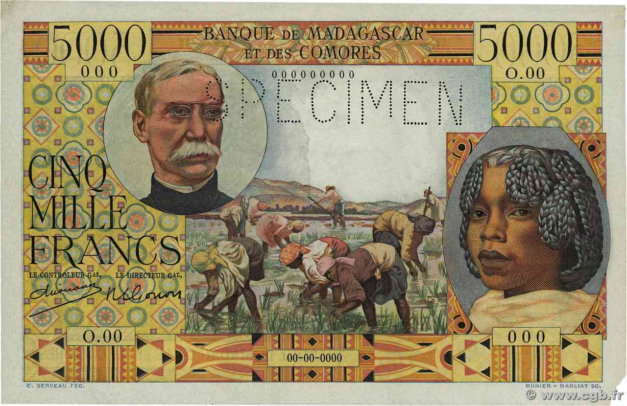 5000 Francs Spécimen MADAGASCAR  1950 P.049as SUP