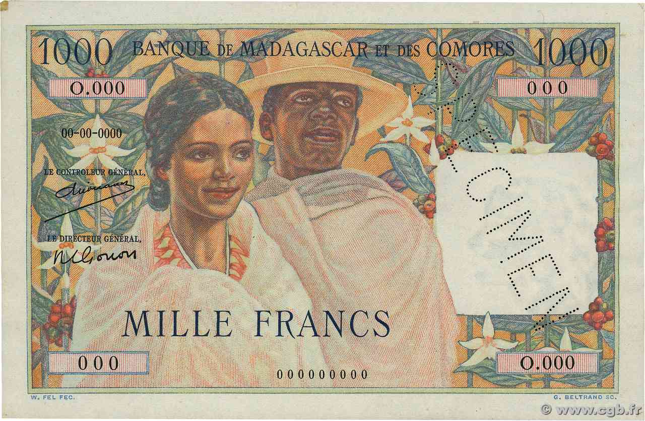 1000 Francs Spécimen MADAGASCAR  1950 P.048as SPL