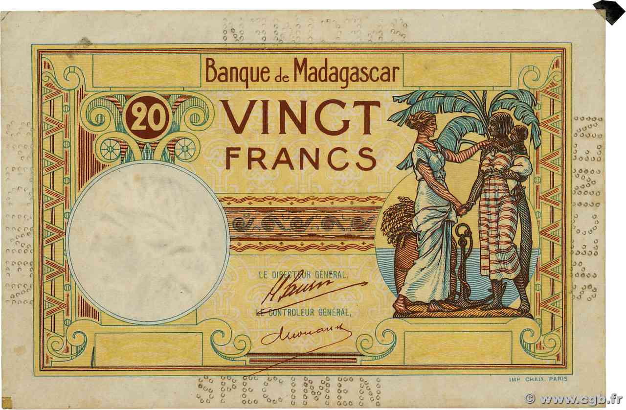 20 Francs Épreuve MADAGASCAR  1937 P.037s VF+