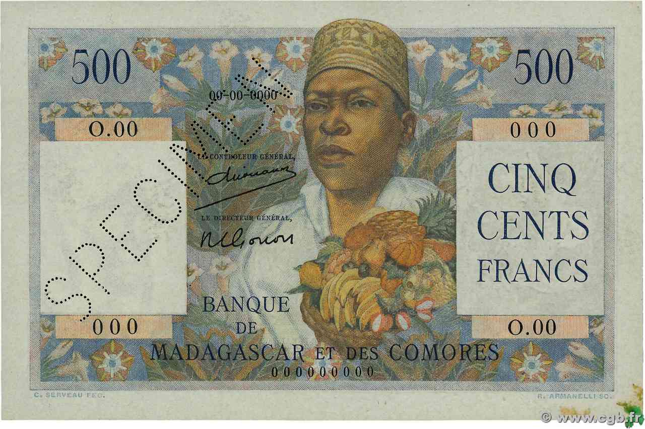 500 Francs Spécimen MADAGASCAR  1950 P.047as AU