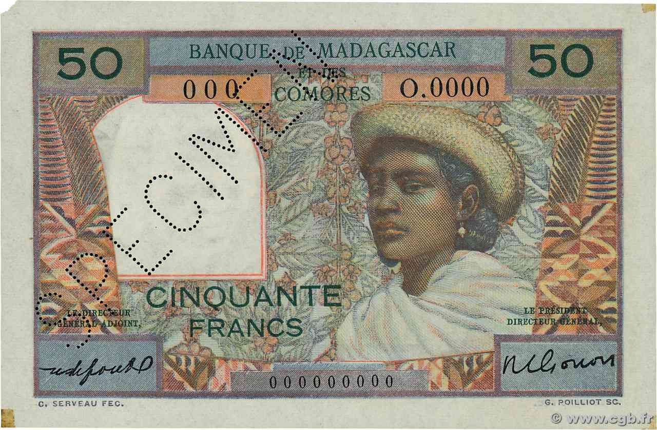 50 Francs Spécimen MADAGASCAR  1951 P.045bs SUP