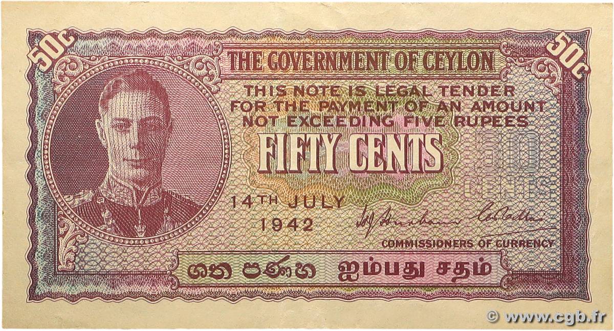 50 Cents CEILáN  1942 P.045a MBC+