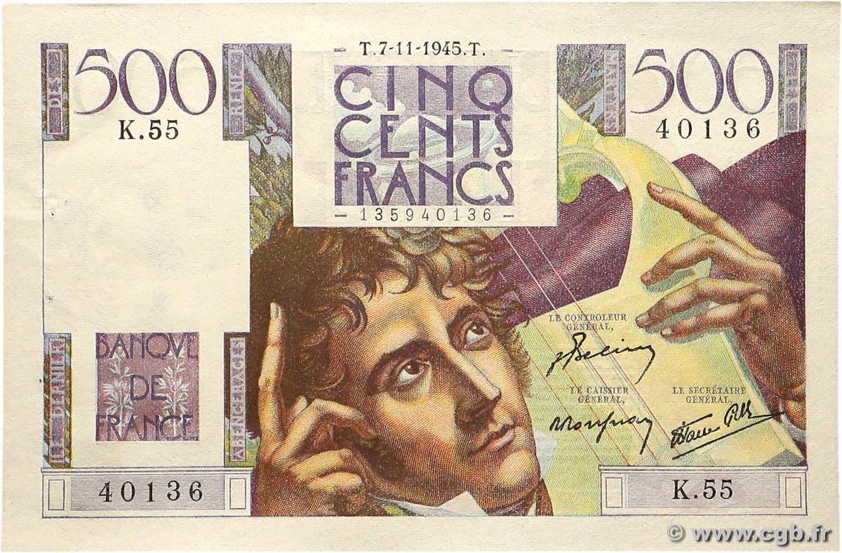 500 Francs CHATEAUBRIAND FRANCE  1945 F.34.03 AU-