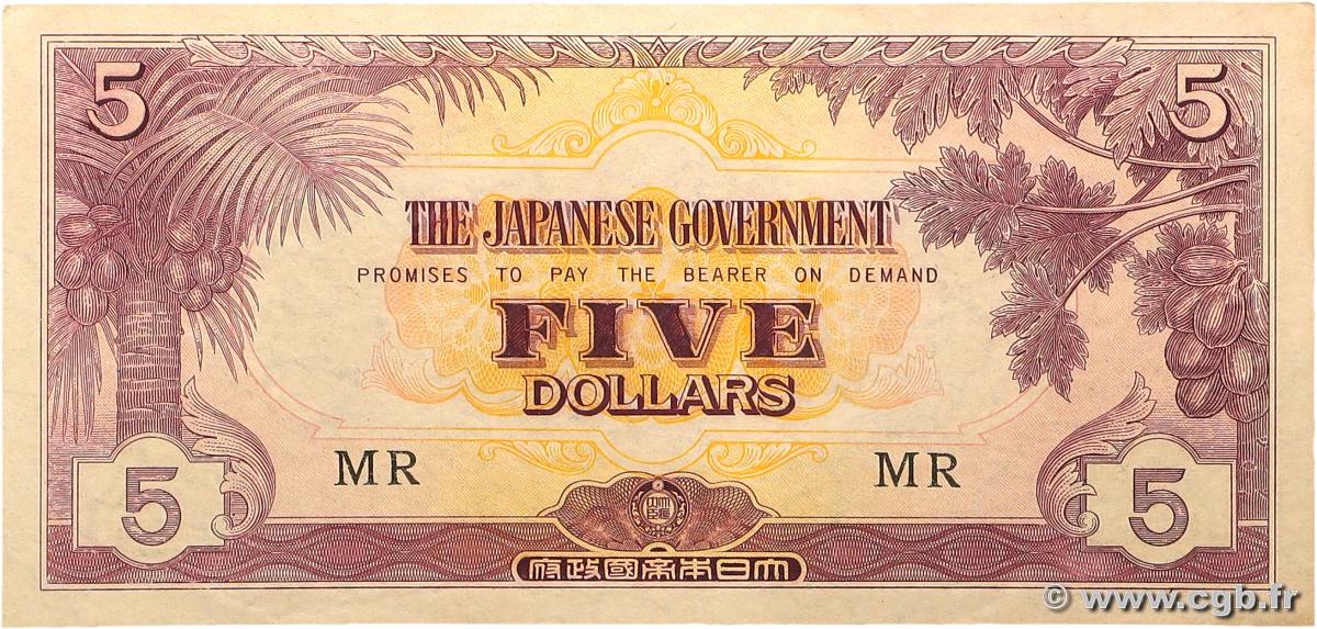 5 Dollars MALAYA  1942 P.M06C fST+