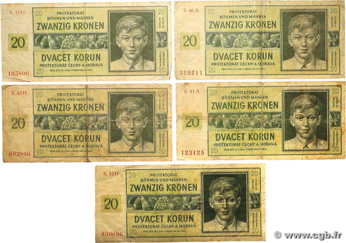 20 Korun Lot BOHEMIA & MORAVIA  1944 P.09a F
