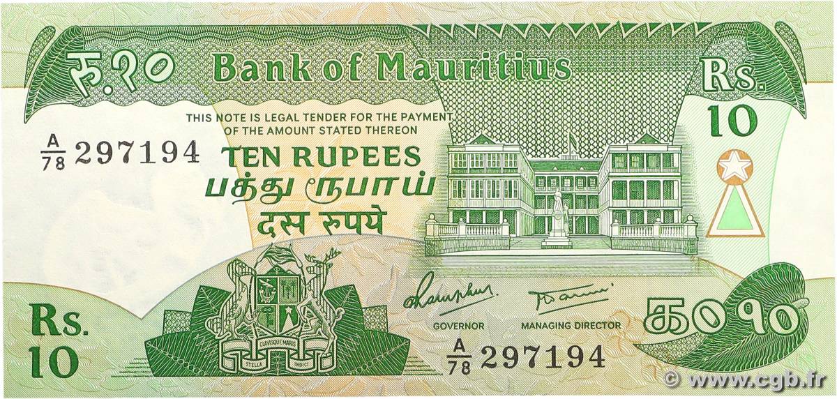 10 Rupees ÎLE MAURICE  1985 P.35b SUP