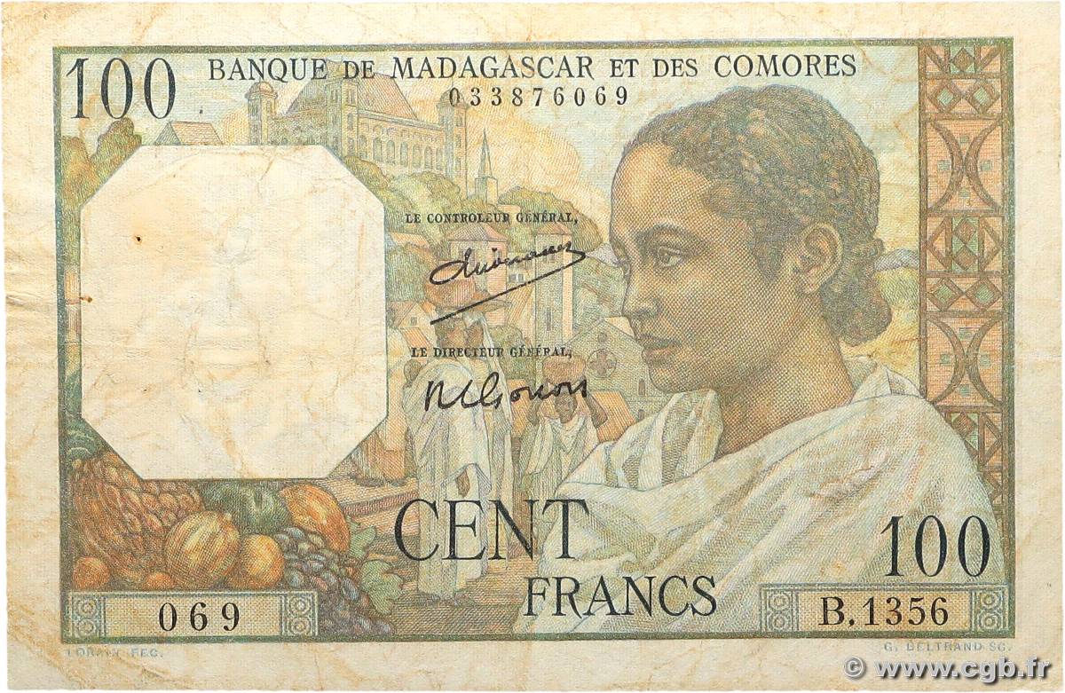 100 Francs MADAGASCAR  1950 P.046a B+
