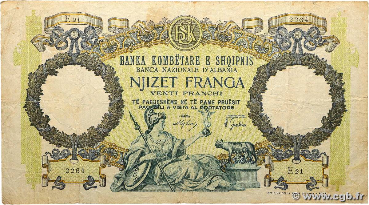 20 Franga ALBANIE  1939 P.07 TB