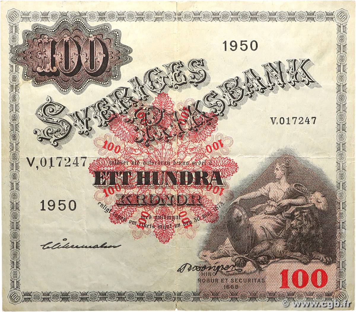 100 Kronor SUÈDE  1950 P.36ag VF+