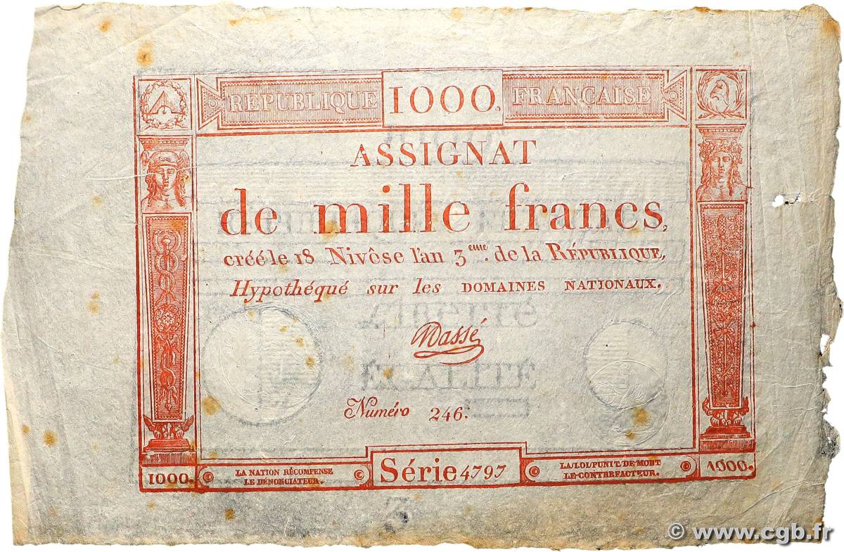 1000 Francs FRANCE  1795 Ass.50a F