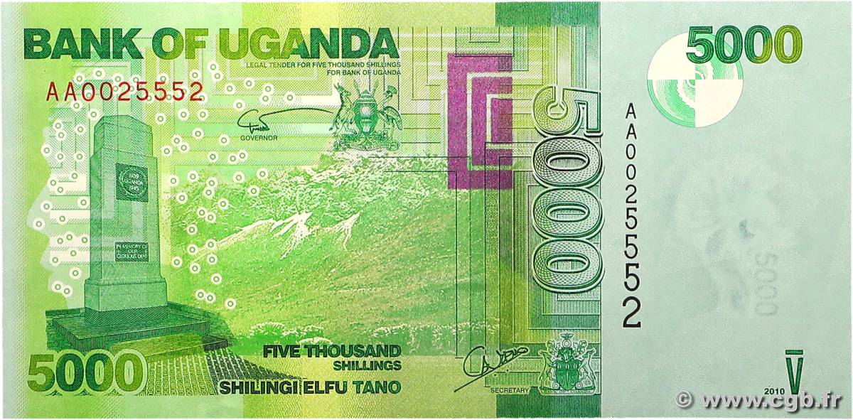 5000 Shillings Numéro spécial OUGANDA  2010 P.51a NEUF