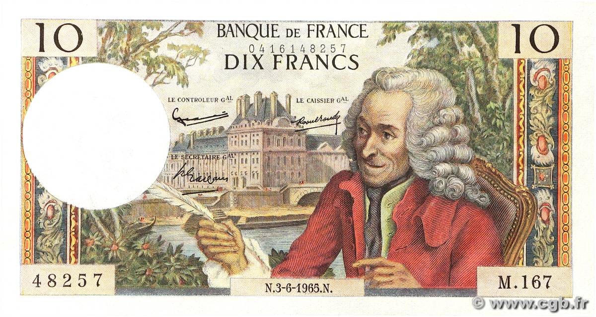10 Francs VOLTAIRE FRANCE  1965 F.62.15 SUP