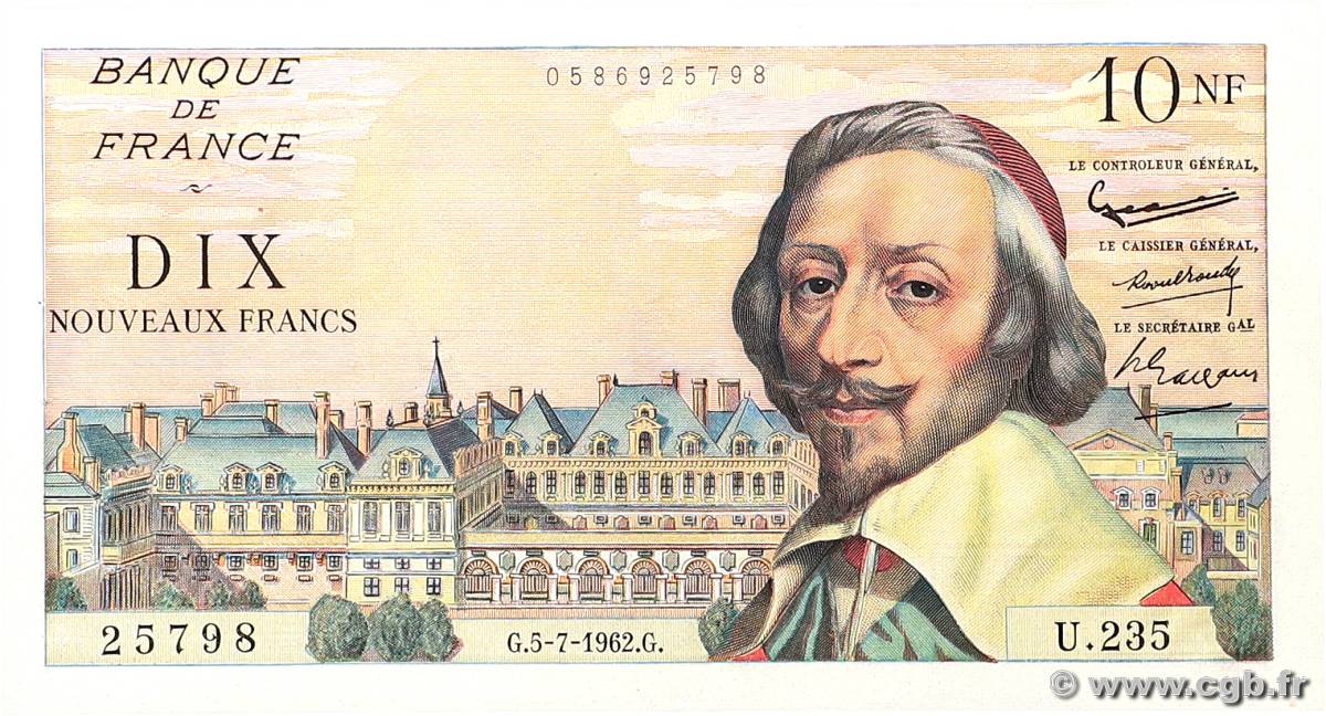 10 Nouveaux Francs RICHELIEU FRANCE  1962 F.57.20 XF+
