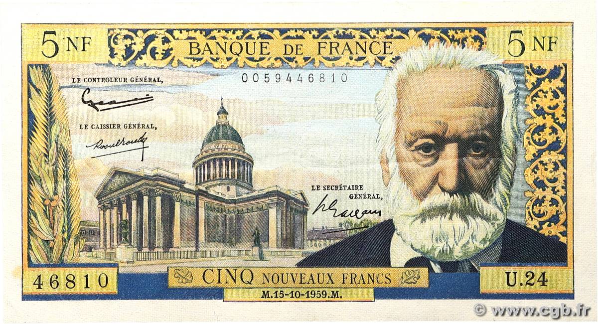 5 Nouveaux Francs VICTOR HUGO FRANCIA  1959 F.56.03 EBC