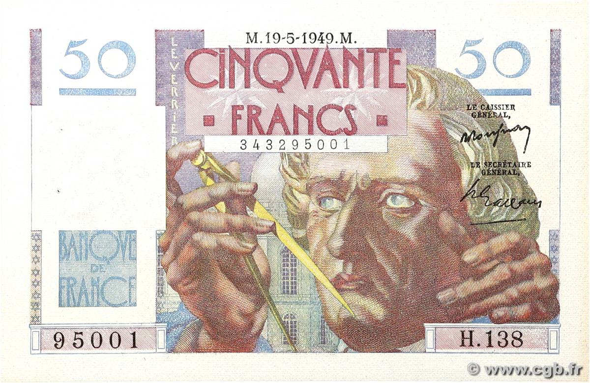 50 Francs LE VERRIER FRANKREICH  1949 F.20.12 fST