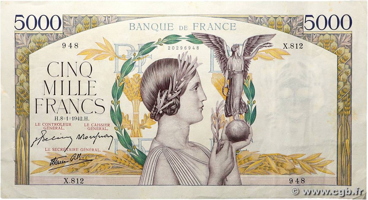 5000 Francs VICTOIRE Impression à plat FRANCIA  1942 F.46.32 MBC+