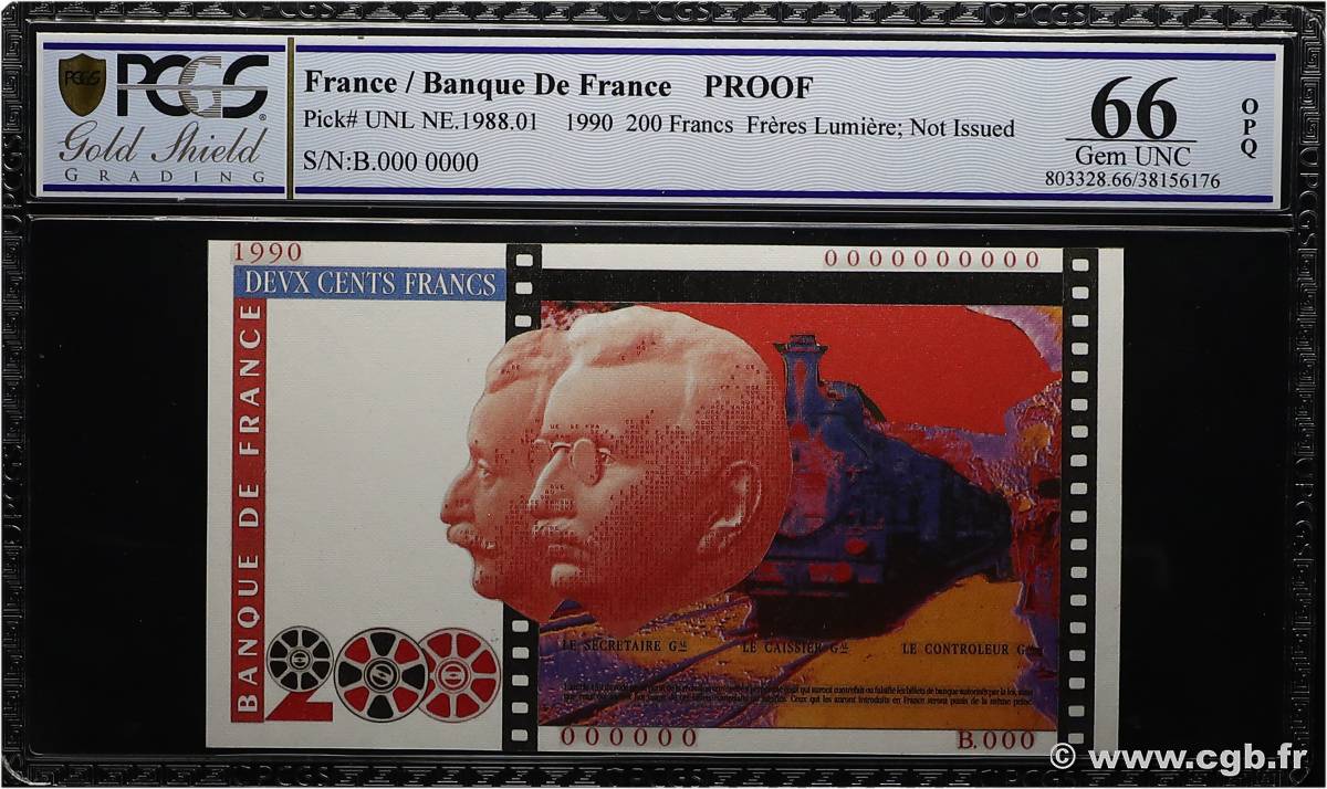 200 Francs FRÈRES LUMIÈRE Bezombes Non émis FRANCE  1990 NE.1988.01a NEUF