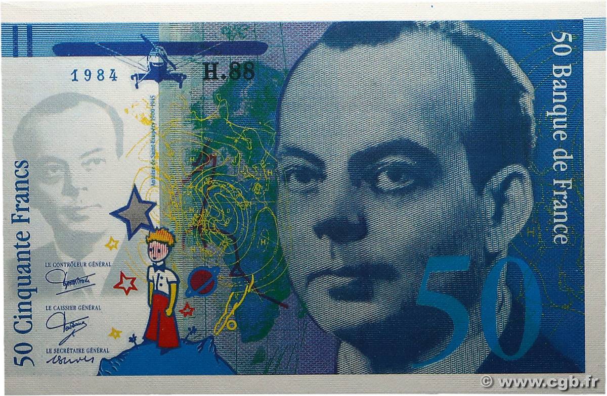 50 Francs SAINT-EXUPÉRY Épreuve FRANCIA  1984 NE.1989 FDC