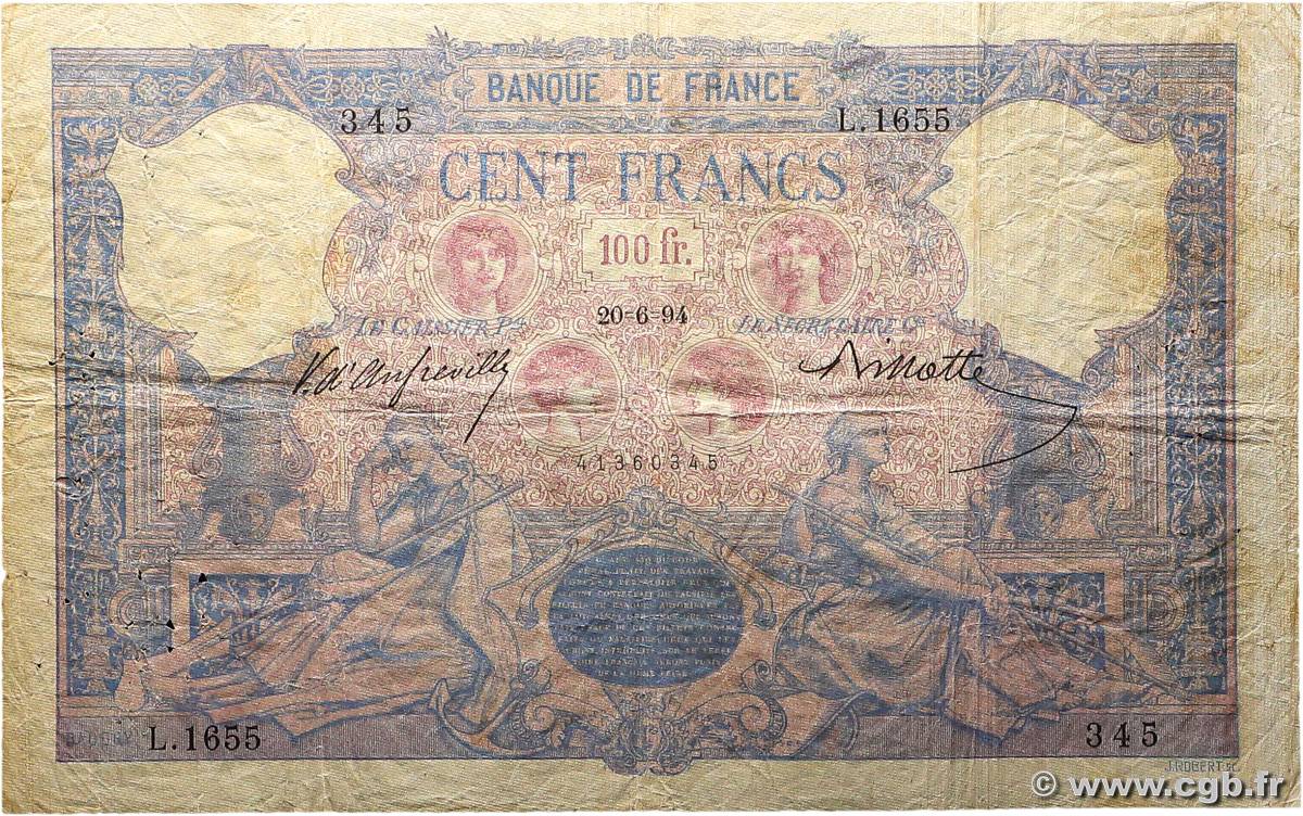 100 Francs BLEU ET ROSE FRANCE  1894 F.21.07 G