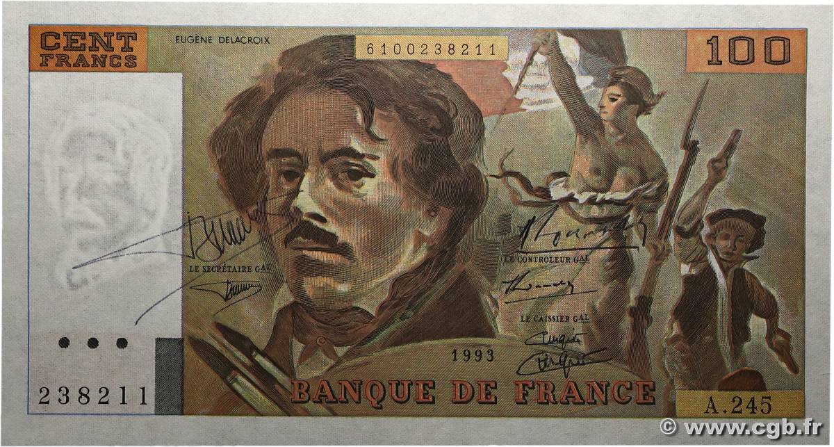 100 Francs DELACROIX imprimé en continu FRANCE  1993 F.69bis.08 pr.NEUF