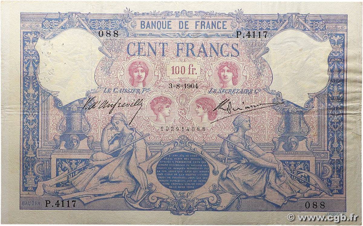 100 Francs BLEU ET ROSE FRANCE  1904 F.21.18 F