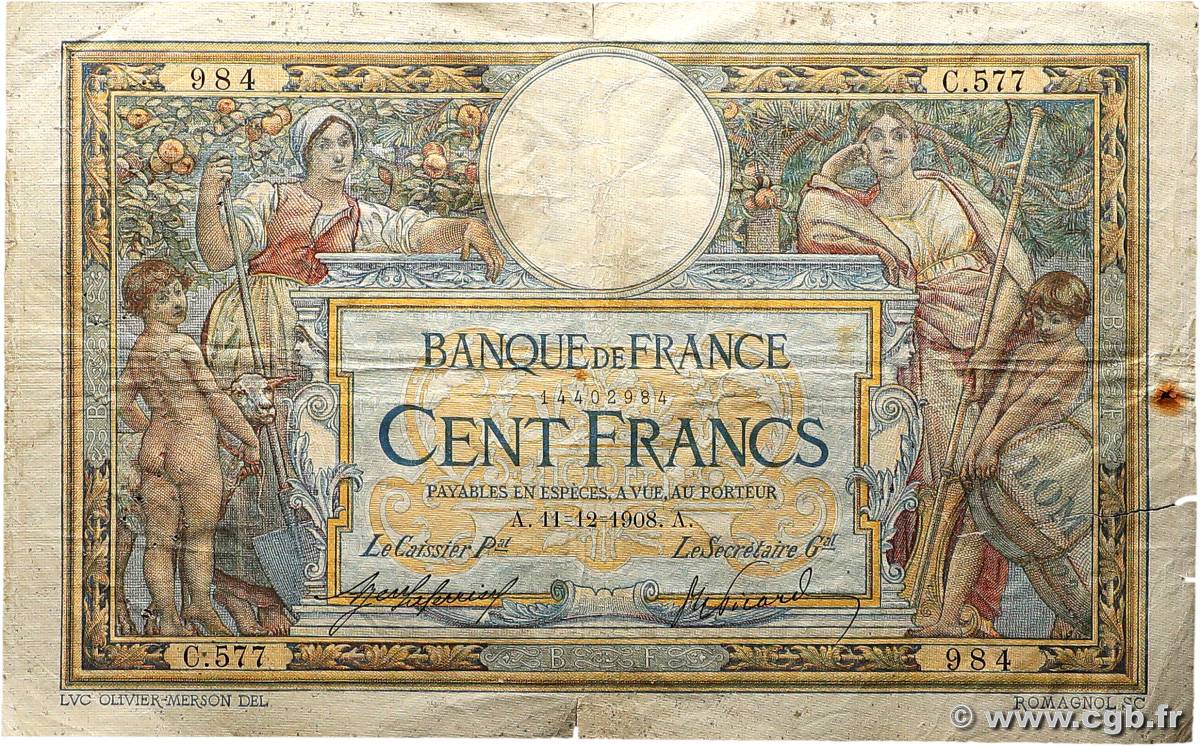 100 Francs LUC OLIVIER MERSON avec LOM FRANCE  1908 F.22.01 F