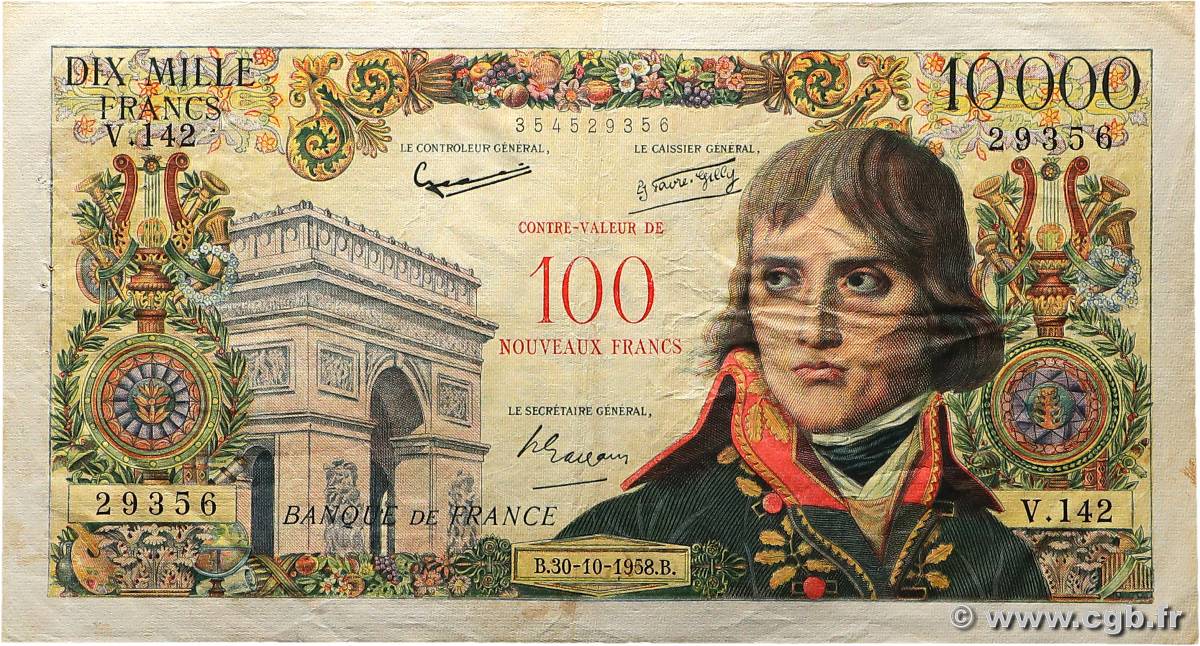 100 NF sur 10000 Francs BONAPARTE FRANCE  1958 F.55.01 TTB