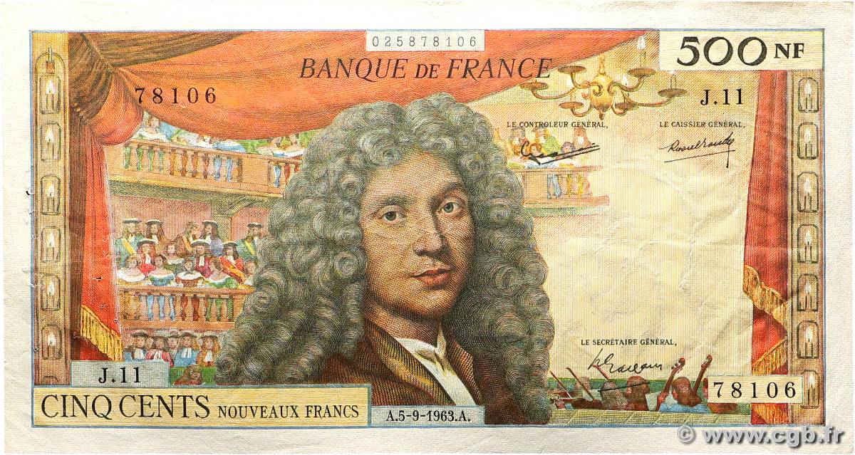 500 Nouveaux Francs MOLIÈRE FRANCE  1963 F.60.05 pr.TTB