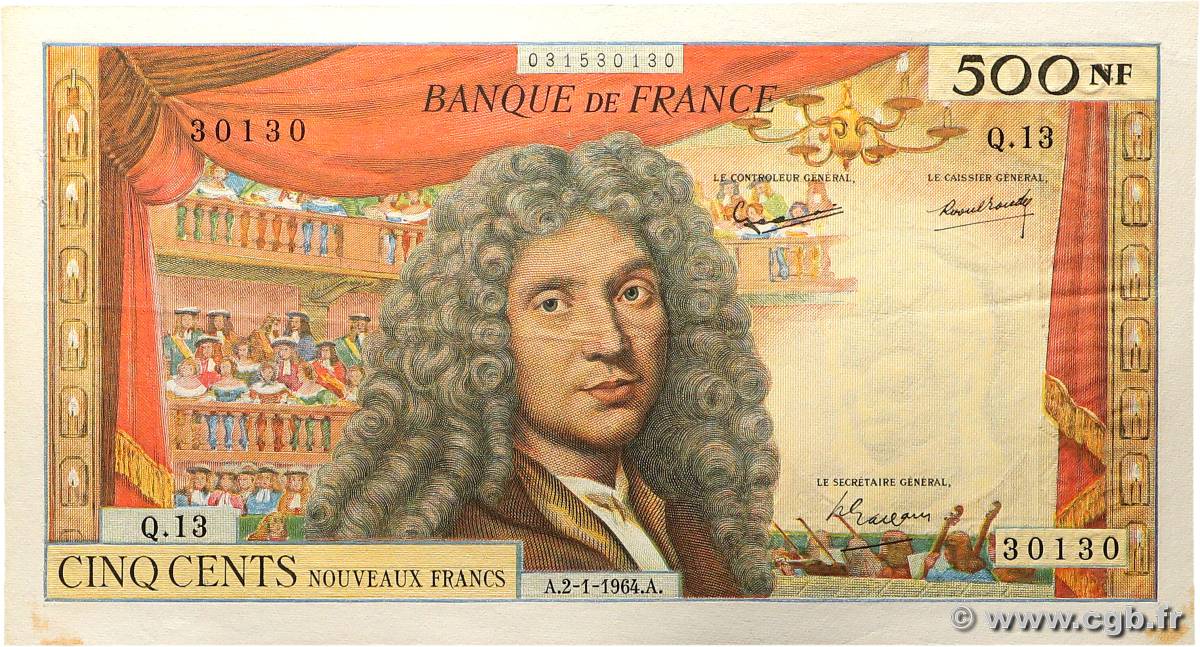 500 Nouveaux Francs MOLIÈRE FRANCE  1964 F.60.06 VF