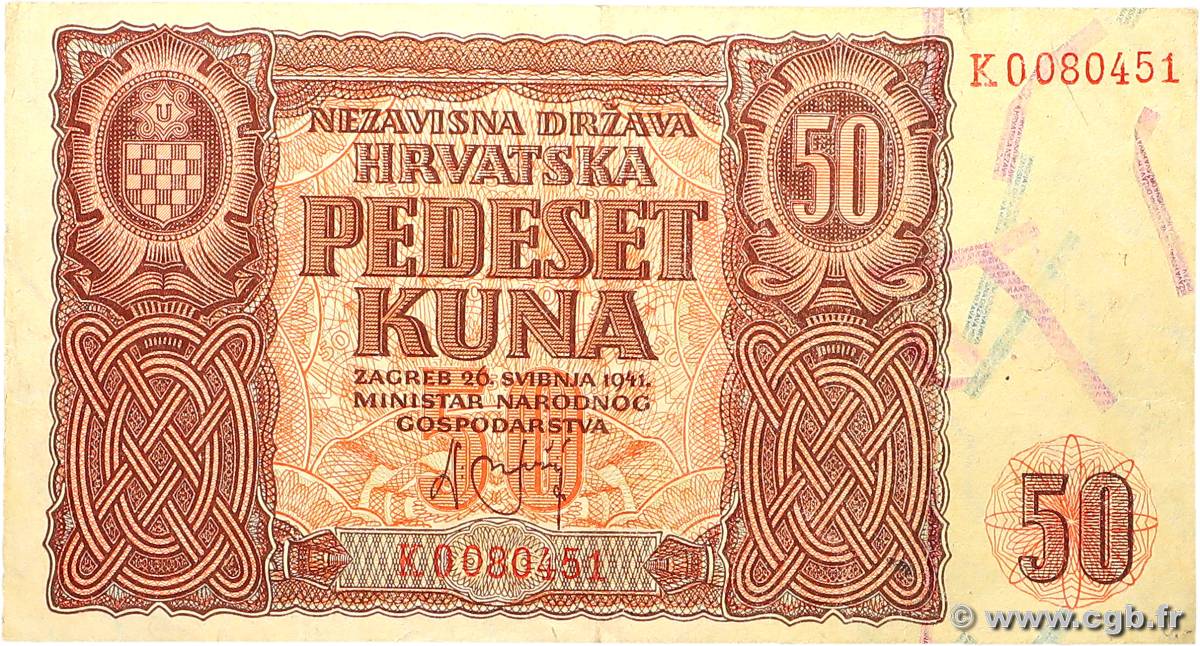 50 Kuna CROATIA  1941 P.01 VF